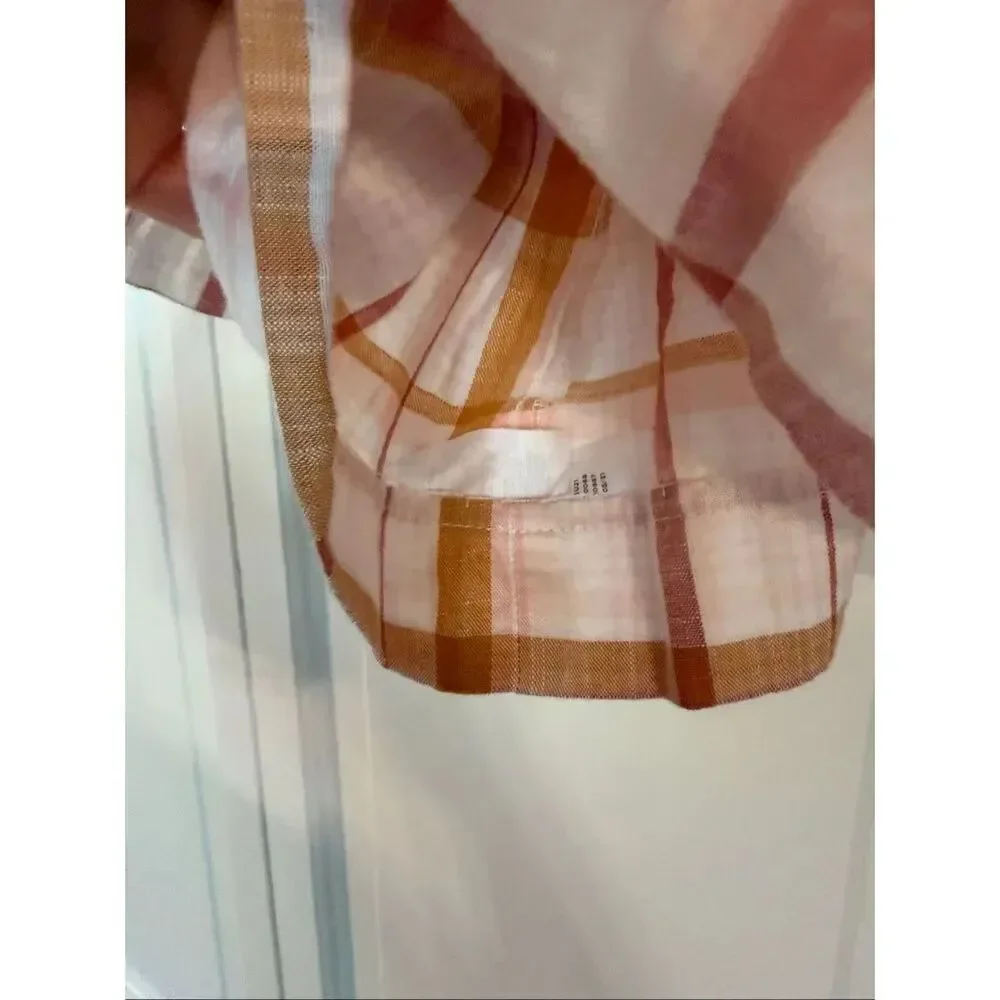 Loft puff sleeve gingham orange blouse M petite
